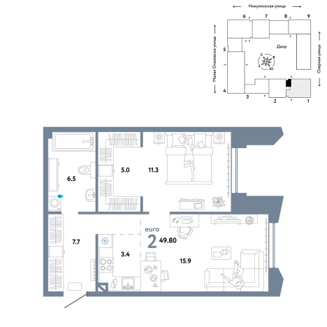 . Вариант № 10356915, 0, площадь - 49.8 квм, цена 30190000 рублей