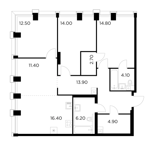 . Вариант № 9104293, 1, площадь - 100.9 квм, цена 48874400 рублей