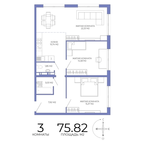 Купить трехкомнатную квартиру на вторичке в ЖК Жилой комплекс "Лугометрия" в Пензе. Вариант № 129151, 0, площадь -  квм, цена 6444700 рублей