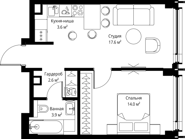Купить однокомнатную квартиру в ЖК Symphony 34 в Москве. Вариант № 141446, 0, площадь -  квм, цена 28564500 рублей