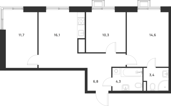 Купить трехкомнатную квартиру у метро Корниловская в Москве. Вариант № 10415198, 0, площадь -  квм, цена 26661600 рублей