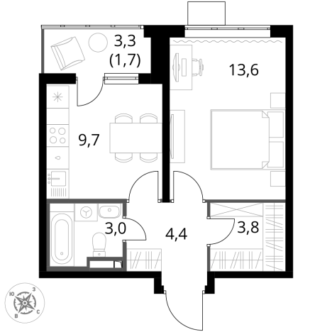 Купить однокомнатную квартиру у метро Битца в Видном. Вариант № 9947037, 0, площадь -  квм, цена 12445560 рублей