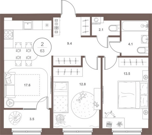 Купить двухкомнатную квартиру в новостройках в районе Октябрьский в Пензе. Вариант № 4006686, 0, площадь -  квм, цена 6930000 рублей