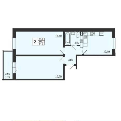 Купить двухкомнатную квартиру на улице Пионерская в Республике Башкортостан. Вариант № 9548361, 2, площадь -  квм, цена 4093740 рублей
