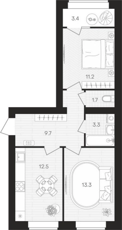 Купить двухкомнатную квартиру в ЖК Жилой комплекс "Кантри" в Пензенской области. Вариант № 120132, 0, площадь -  квм, цена 5344700 рублей