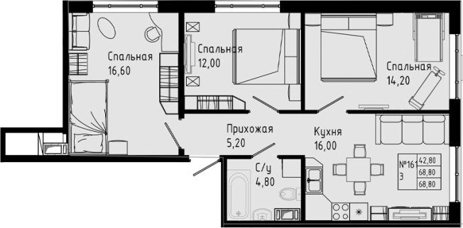 . Вариант № 8472796, 0, площадь - 68.8 квм, цена 9212320 рублей
