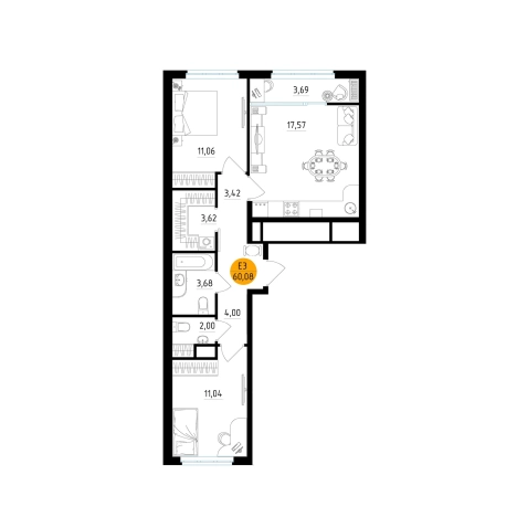 Купить двухкомнатную квартиру в ЖК Смарт квартал «Центральный» в Рязани. Вариант № 155157, 0, площадь -  квм, цена 7628358 рублей