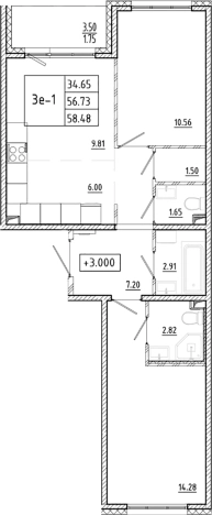 . Вариант № 6855192, 0, площадь - 56.73 квм, цена 11817288 рублей