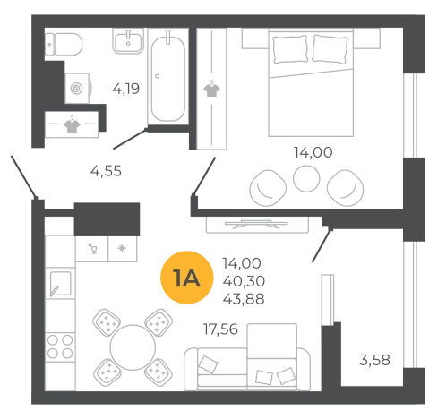 . Вариант № 4882251, 0, площадь - 42.09 квм, цена 4798260 рублей