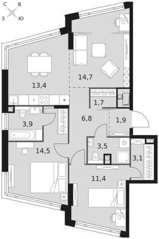 . Вариант № 9586282, 0, площадь - 74.9 квм, цена 51523710 рублей