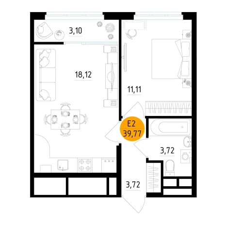 Купить однокомнатную квартиру в районе Железнодорожный в Рязани. Вариант № 155131, 0, площадь -  квм, цена 5327987 рублей
