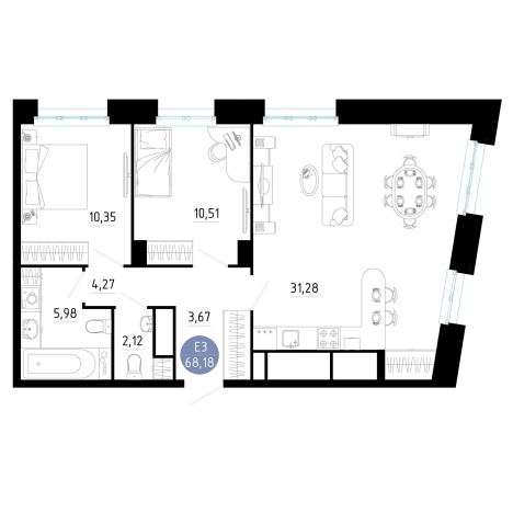 Купить двухкомнатную квартиру в районе Железнодорожный в Рязани. Вариант № 151030, 0, площадь -  квм, цена 8656815 рублей