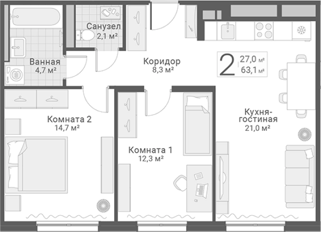 Купить двухкомнатную квартиру в новостройках в ЖК Руднева, 15 в Санкт-Петербурге. Вариант № 7603526, 0, площадь -  квм, цена 16700000 рублей