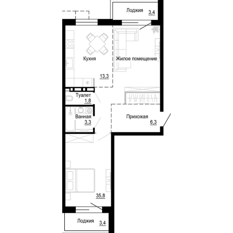 . Вариант № 9801027, 0, площадь - 60.5 квм, цена 9982500 рублей