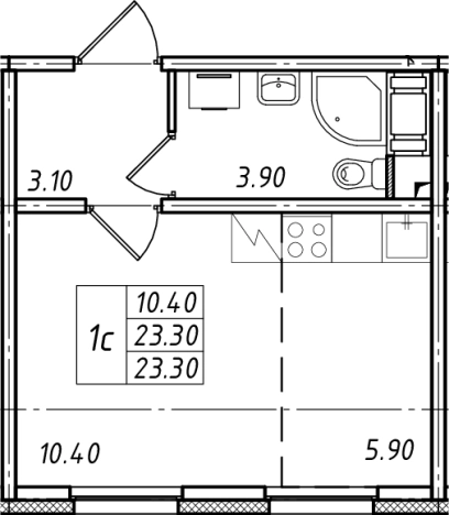 . Вариант № 105998, 0, площадь - 23 квм, цена 4252355 рублей