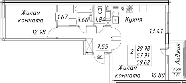 Купить двухкомнатную квартиру на улице проспект Авиаконструкторов в Санкт-Петербурге. Вариант № 4034736, 0, площадь -  квм, цена 18735120 рублей