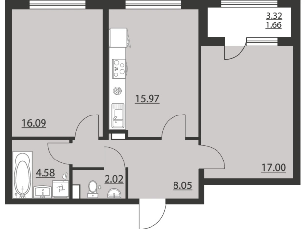 Купить двухкомнатную квартиру в ЖК Гран При в Воронеже. Вариант № 90333, 0, площадь -  квм, цена 11951270 рублей