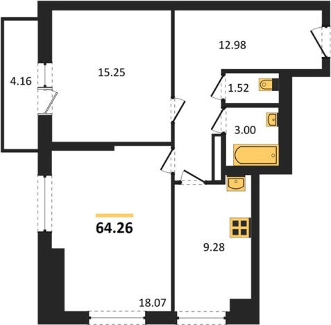 Купить двухкомнатную квартиру в новостройках в Новосибирске. Вариант № 9878497, 0, площадь -  квм, цена 7262100 рублей