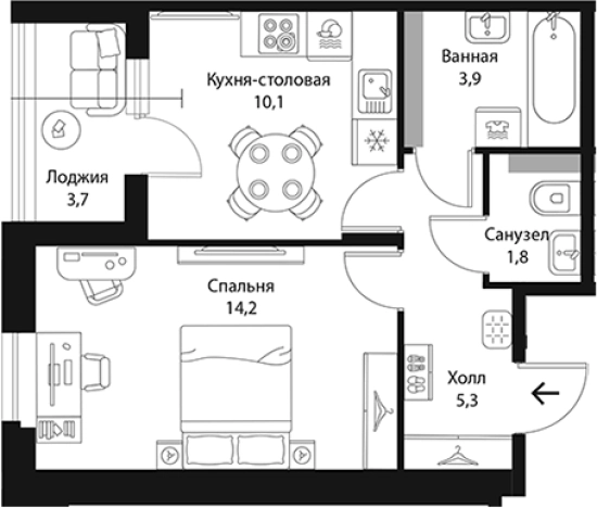 Купить однокомнатную квартиру в новостройках в Ленинградской области. Вариант № 7829506, 0, площадь -  квм, цена 8348424 рублей
