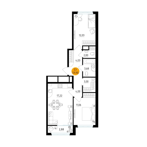 Купить двухкомнатную квартиру в новостройках в ЖК Смарт квартал «Центральный» в Рязани. Вариант № 154263, 0, площадь -  квм, цена 7605503 рублей