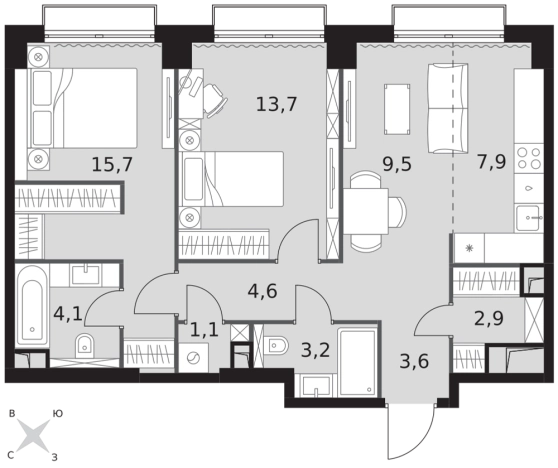 Купить двухкомнатную квартиру в ЖК Sydney City в Москве. Вариант № 9505196, 0, площадь -  квм, цена 50242140 рублей
