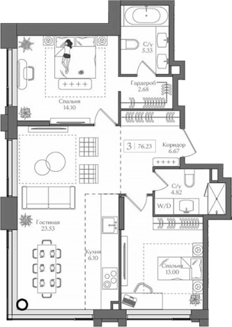 Купить трехкомнатную квартиру у метро Преображенская площадь в Москве. Вариант № 3567682, 0, площадь -  квм, цена 33939349 рублей
