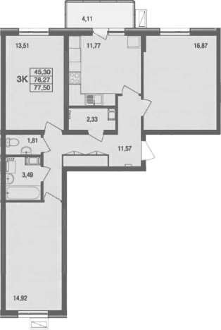 Купить трехкомнатную квартиру в новостройках в Раменском. Вариант № 138213, 0, площадь - квм, цена 14766841 рублей