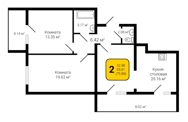 . Вариант № 130685, 0, площадь - 75.89 квм, цена 8727350 рублей