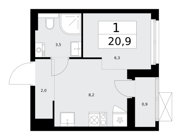 . Вариант № 489896, 0, площадь - 20.9 квм, цена 9715992 рублей