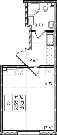 . Вариант № 7598780, 0, площадь - 24.1 квм, цена 3879834 рублей