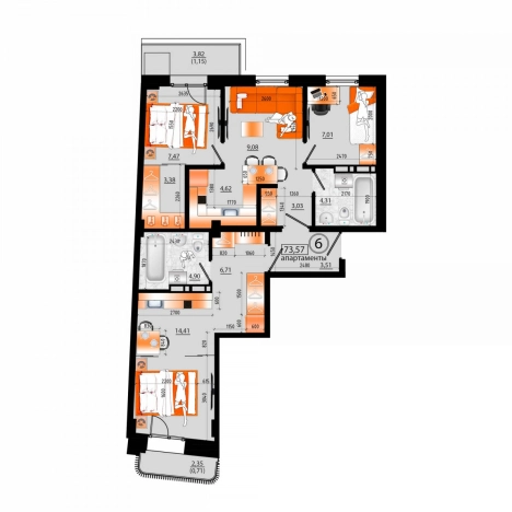 . Вариант № 6056786, 0, площадь - 73.57 квм, цена 13904730 рублей