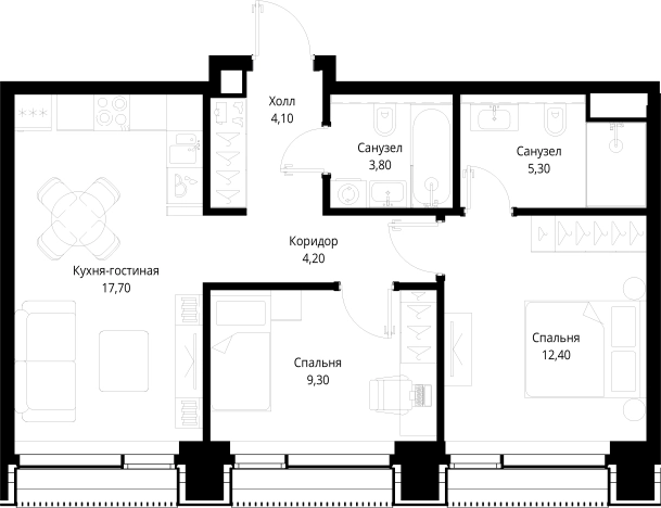 Купить двухкомнатную квартиру в новостройках у метро Тушинская в Москве. Вариант № 139129, 0, площадь -  квм, цена 26673280 рублей
