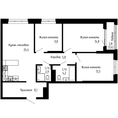 Купить трехкомнатную квартиру в ЖК "7Я" в Владивостоке. Вариант № 9769359, 0, площадь -  квм, цена 17998750 рублей
