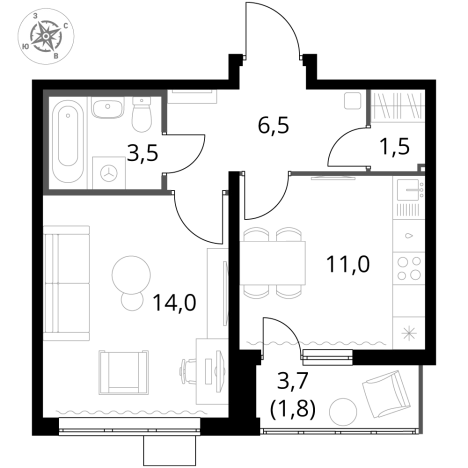 Купить однокомнатную квартиру в ЖК 1-й Южный в Видном. Вариант № 9802107, 0, площадь -  квм, цена 13075860 рублей
