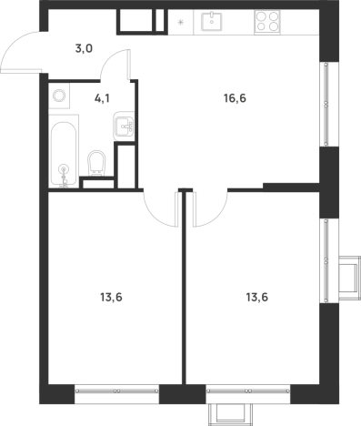 . Вариант № 10416957, 0, площадь - 50.9 квм, цена 15569610 рублей