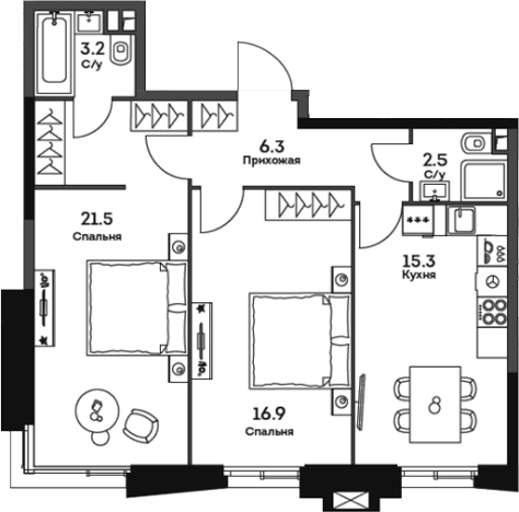 Купить двухкомнатную квартиру в районе Нагорный в Москве. Вариант № 183712, 0, площадь -  квм, цена 31417740 рублей