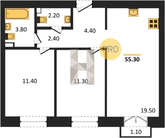 . Вариант № 68665, 0, площадь - 55 квм, цена 4378640 рублей