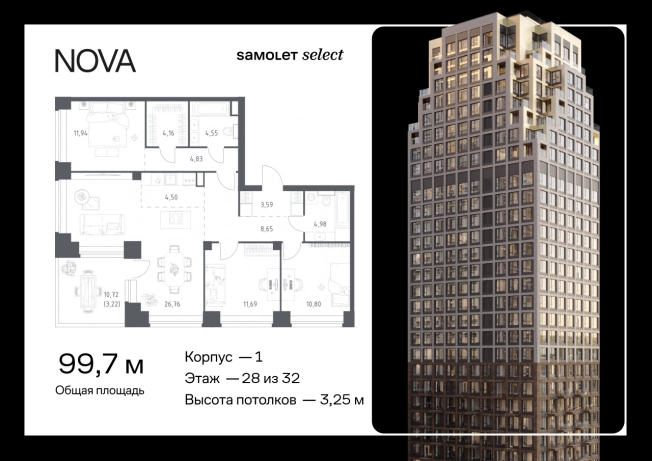 Купить квартиру в ЖК NOVA в Москве. Вариант № 175195, 0, площадь -  квм, цена 100798563 рублей