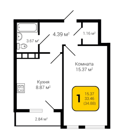 Купить однокомнатную квартиру в ЖК Квартал 45 в Воронеже. Вариант № 906695, 0, площадь -  квм, цена 5561616 рублей