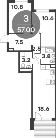 . Вариант № 10330536, 0, площадь - 57.1 квм, цена 9722988 рублей