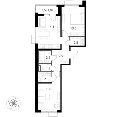 Купить двухкомнатную квартиру у метро Домодедовская в Видном. Вариант № 9905788, 0, площадь -  квм, цена 17886140 рублей