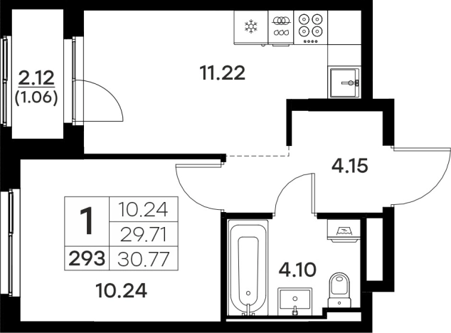 . Вариант № 133949, 0, площадь - 30.77 квм, цена 4969999 рублей