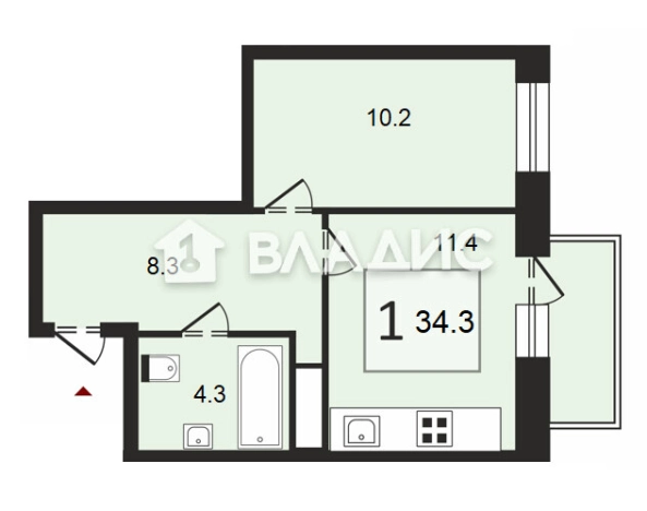 . Вариант № 135982, 0, площадь - 34.6 квм, цена 4450000 рублей