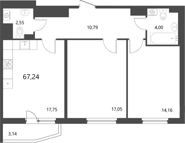 Купить трехкомнатную квартиру в ЖК Лето в Ленинградской области. Вариант № 9142515, 0, площадь -  квм, цена 10096019 рублей