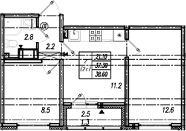 . Вариант № 9635389, 0, площадь - 37.3 квм, цена 6806569 рублей