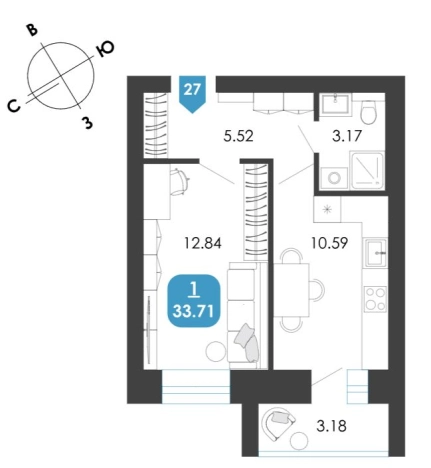 Купить однокомнатную квартиру на улице Строителей в Чите. Вариант № 9244364, 0, площадь -  квм, цена 6709625 рублей