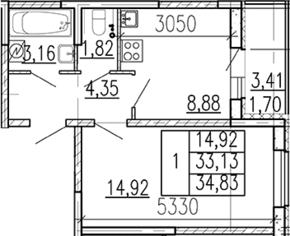 Купить однокомнатную квартиру в ЖК Высота в Ленинградской области. Вариант № 9095598, 0, площадь -  квм, цена 4956030 рублей