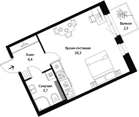 . Вариант № 7829714, 0, площадь - 28.4 квм, цена 6372900 рублей
