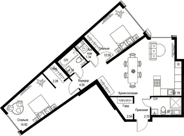 . Вариант № 4828825, 0, площадь - 75.59 квм, цена 49133500 рублей