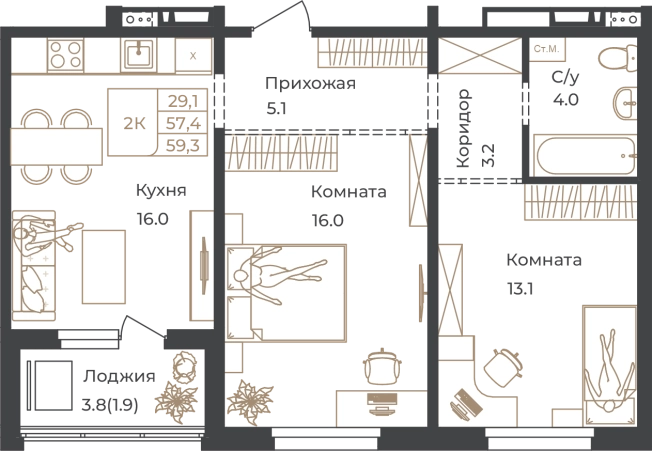 Купить двухкомнатную квартиру на улице Пролетарская в Алтайском крае. Вариант № 7628346, 0, площадь -  квм, цена 10377500 рублей